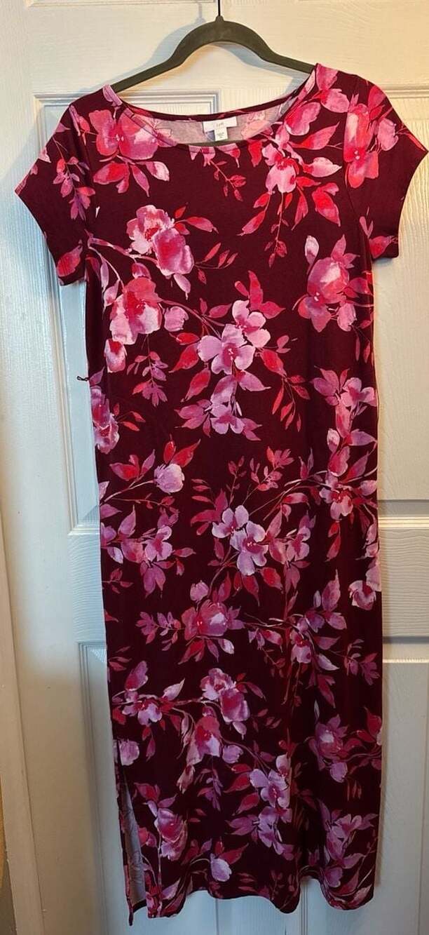 J.Jill Floral Print Short Sleeve Maxi Dress with Side Slits, Size XS
